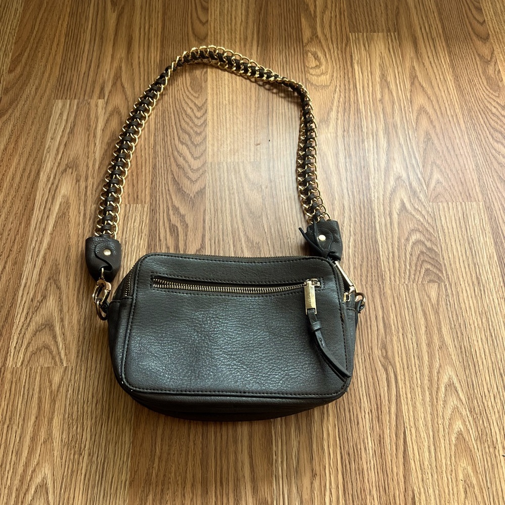 Free People Eco Leather Gold Metal Link Strap Crossbody Bag